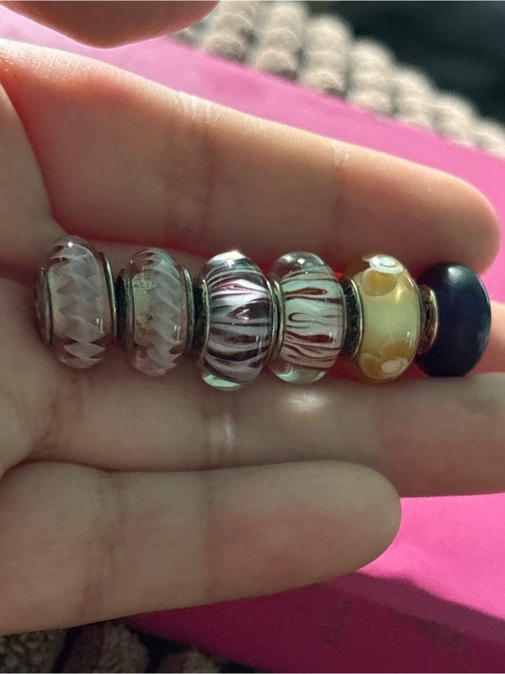 Pandora Glass Bead Charm Set in Pink, Yellow, purple